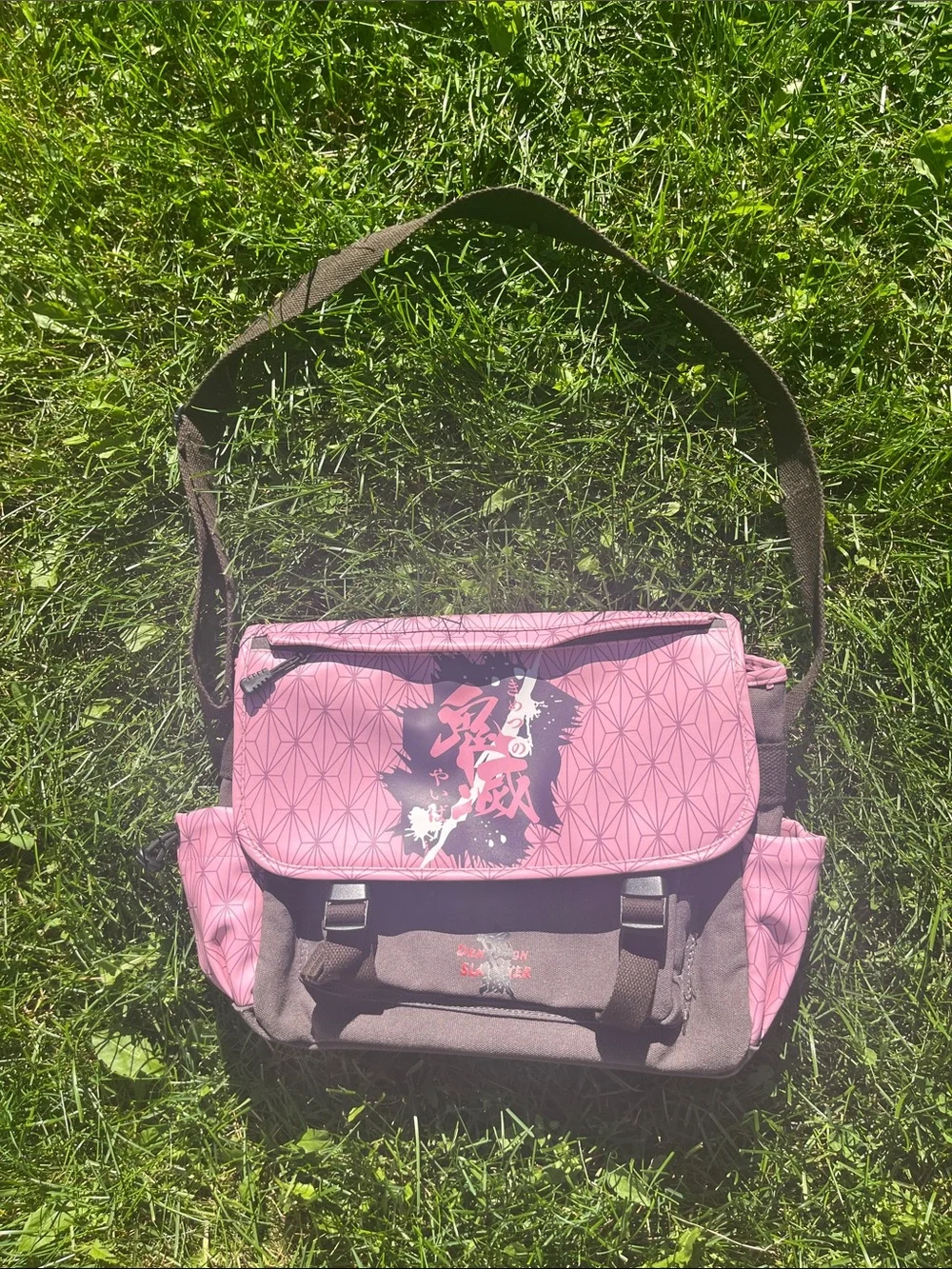 Pink Patterned Shoulder Messenger Bag with Graphic Detail